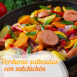 Verduras salteadas con salchichón Don Pollo